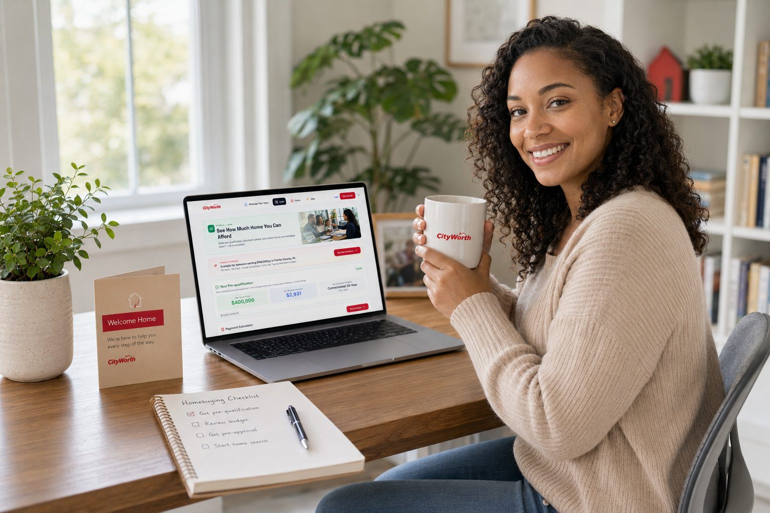A woman using the CityWorth homebuying platform on her laptop